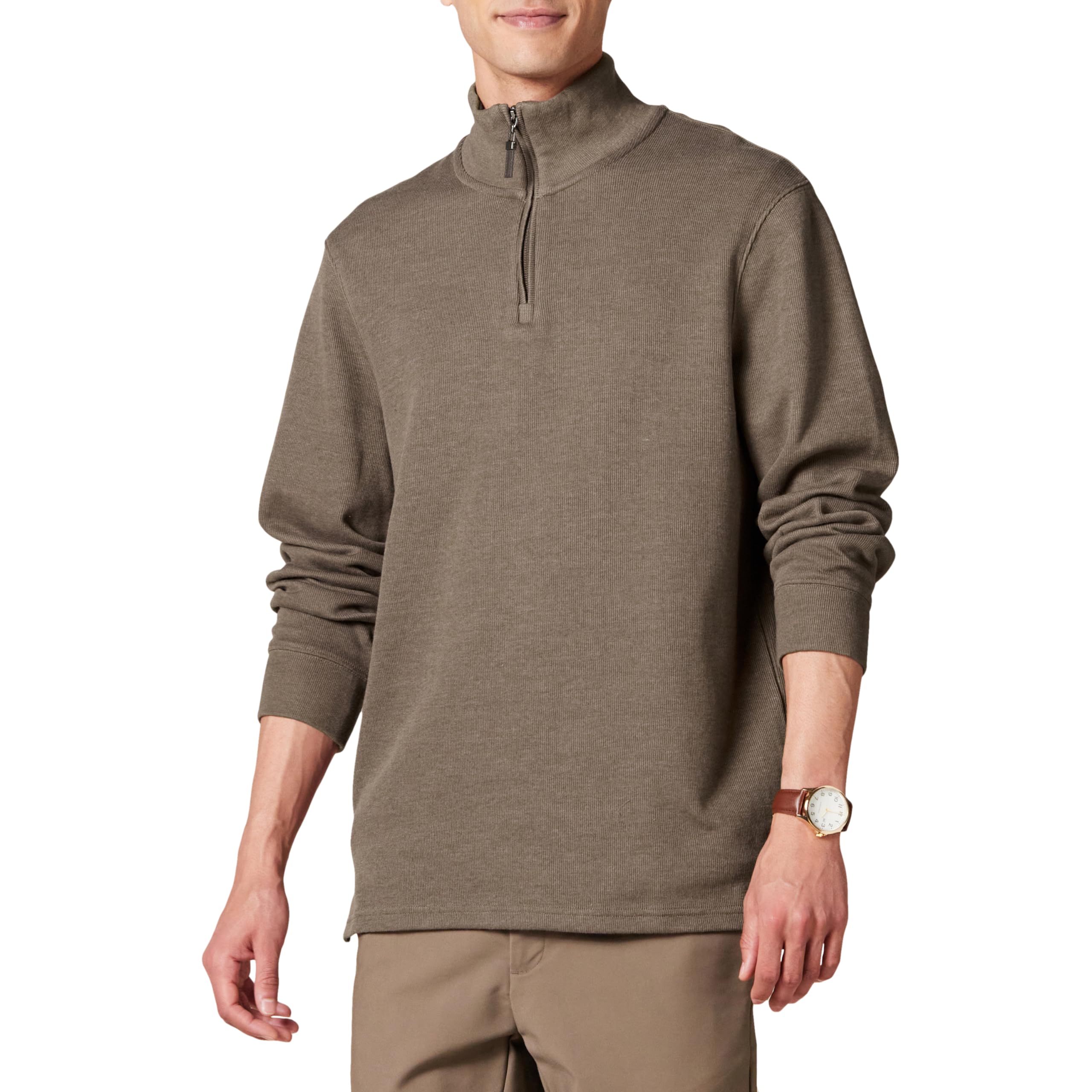 Amazon Essentials Men's Quarter-Zip French Rib Jumper, Brown Heather, XXL