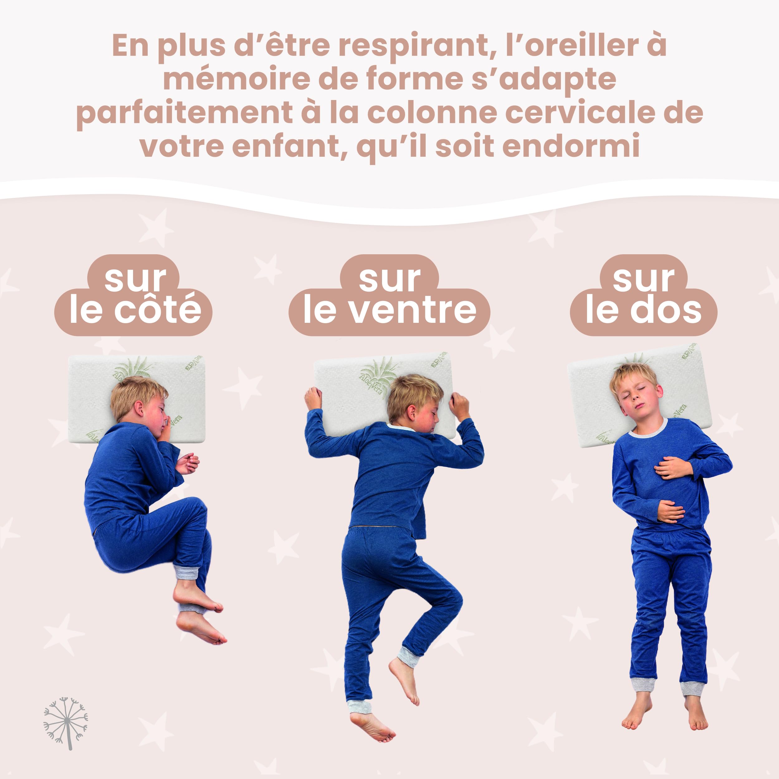 MIMUSELINA Oreiller Memoire Forme 50x30x5,5 cm pour Bébé et Enfants | Oreiller Ergonomique et Anti-Étouffement | Petit Coussin Respirant et Hypoallergénique | Housse Aloe Vera Amovible et Lavable