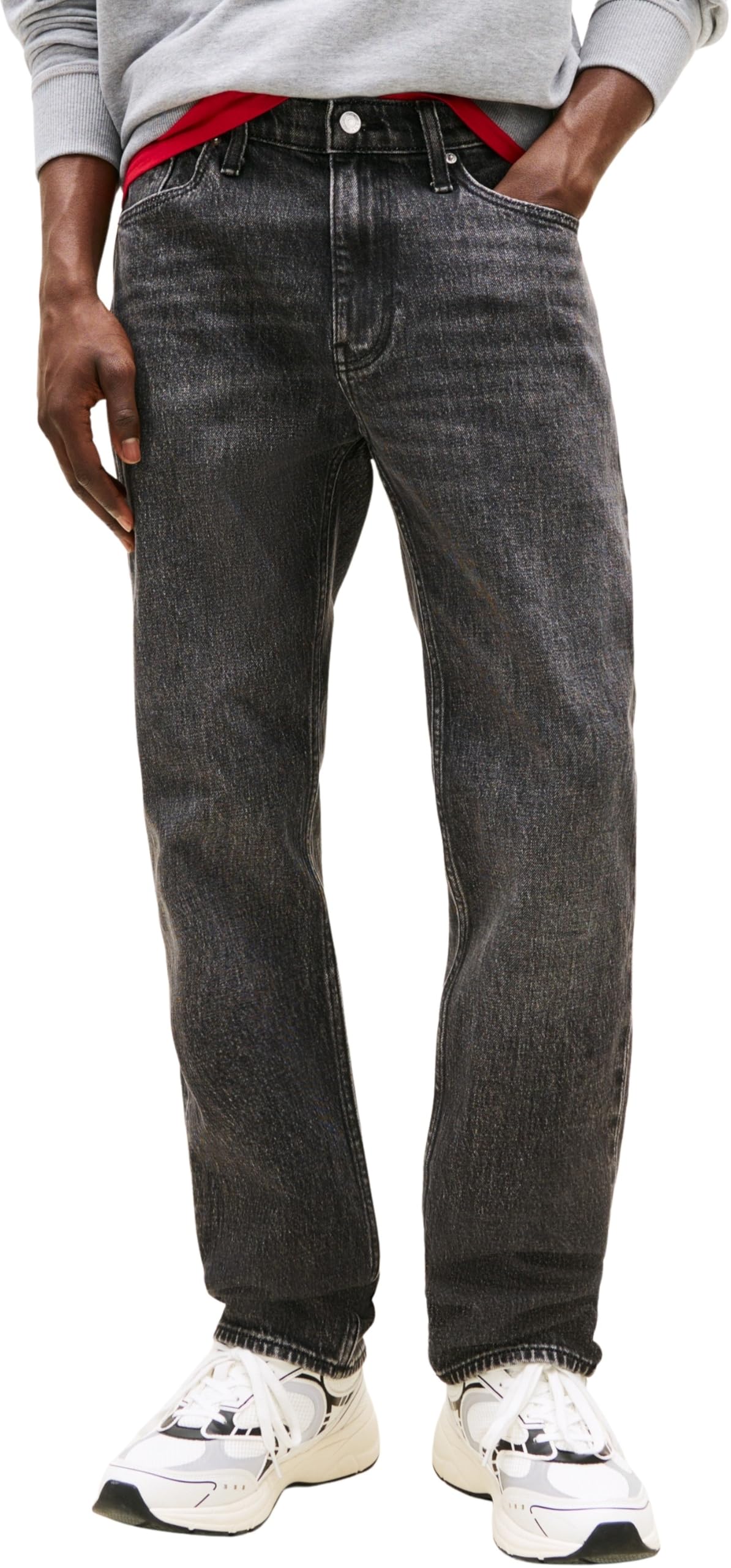 Tommy Jeans Men’s Ryan Slim Straight Leg Jeans, Black (Denim Washed Black), 30W/30L