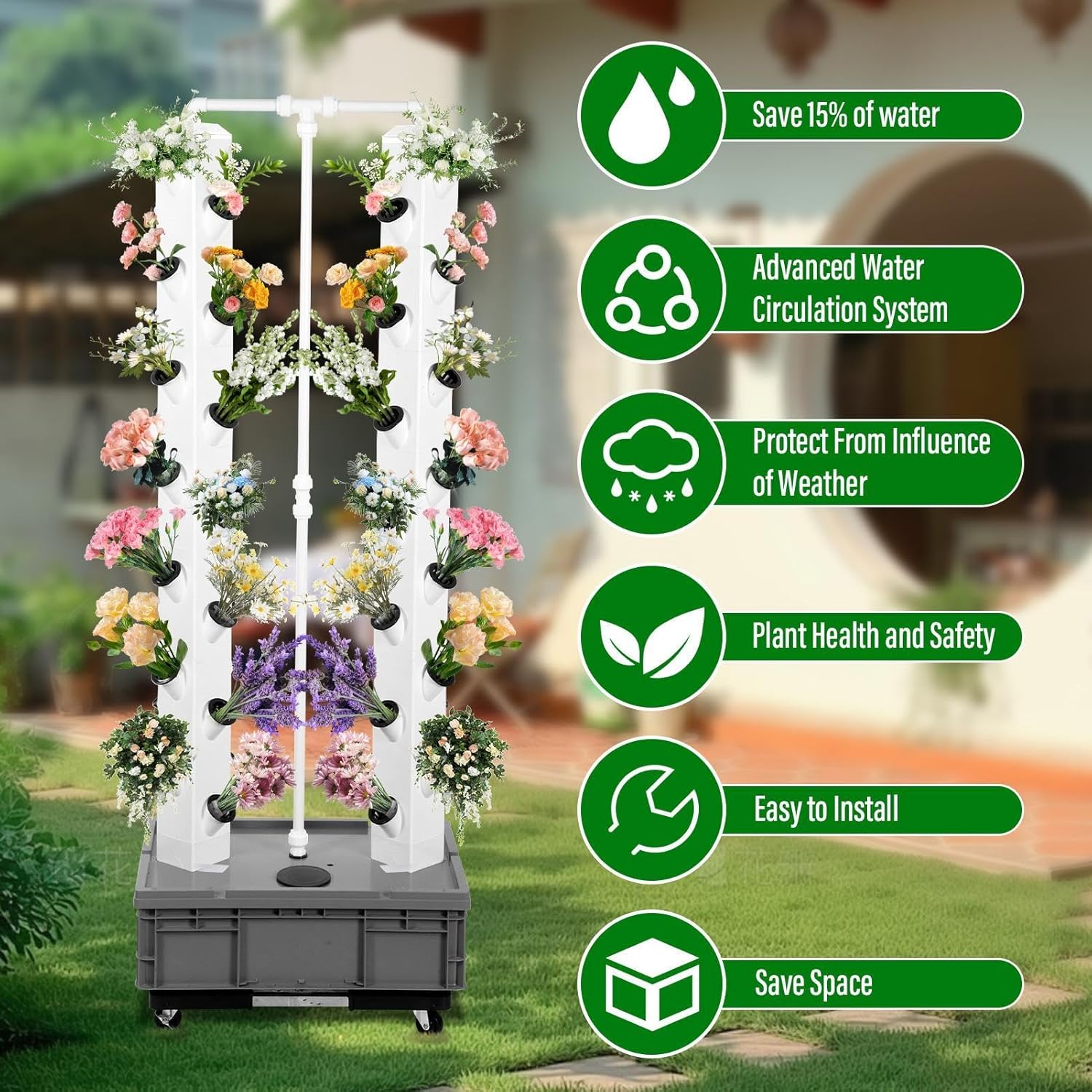 Double-Headed Hydroponics Growing System Kit, 56 Slots Indoor Garden Hydroponics Tower Vertical Garden with Water Pump, Plant Germination Kit Veggie Flower Fruit Growth Pump System for Home