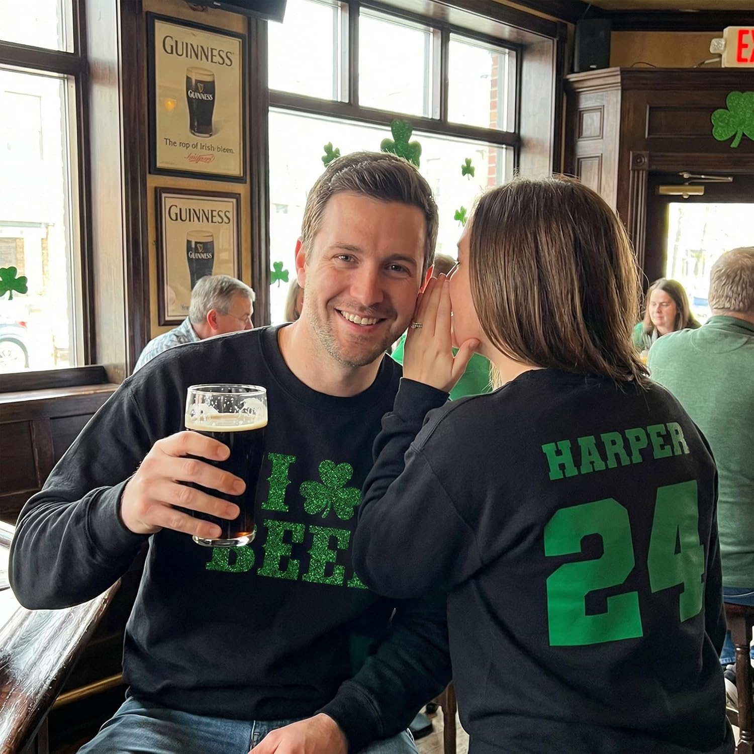 Tee Miracle Custom Glitter St Patrick’s Day Shirts - Personalized Shiny Shamrock Shirt Name Number Irish Outfit for Men Women