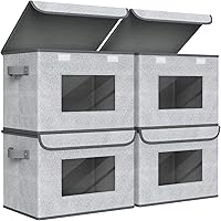 Univivi 4-Pack Large Fabric Storage Bins with Lids - Collapsible Stackable Closet Organizers 17x12x12 Gray