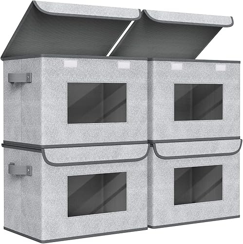 Miniatura 13 de Univivi Contenedores de Almacenamiento con Tapas [Paquete de 4] Cajas de Almacenamiento de Tela Grandes Plegables Apilables con Tapas, Organizadores