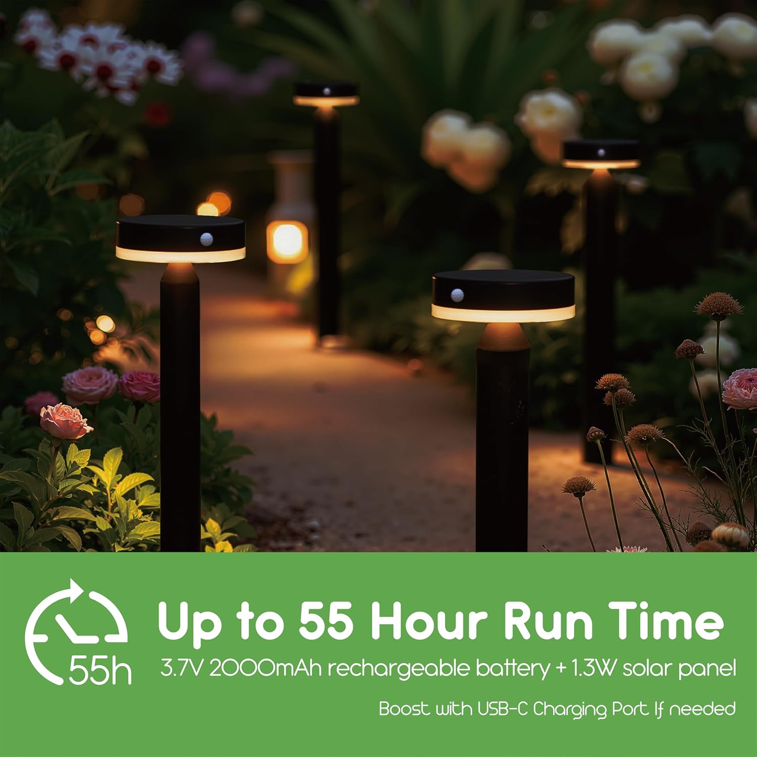 20" Solar Landscape Lights - Outdoor Solar Lights for Yard - PIR Sensor & Two Light Modes - 50lm & 400lm - Rechargeable Battery Last Up to 55 Hours - 3000K - IP44 Weather Resistant - 2 Pack