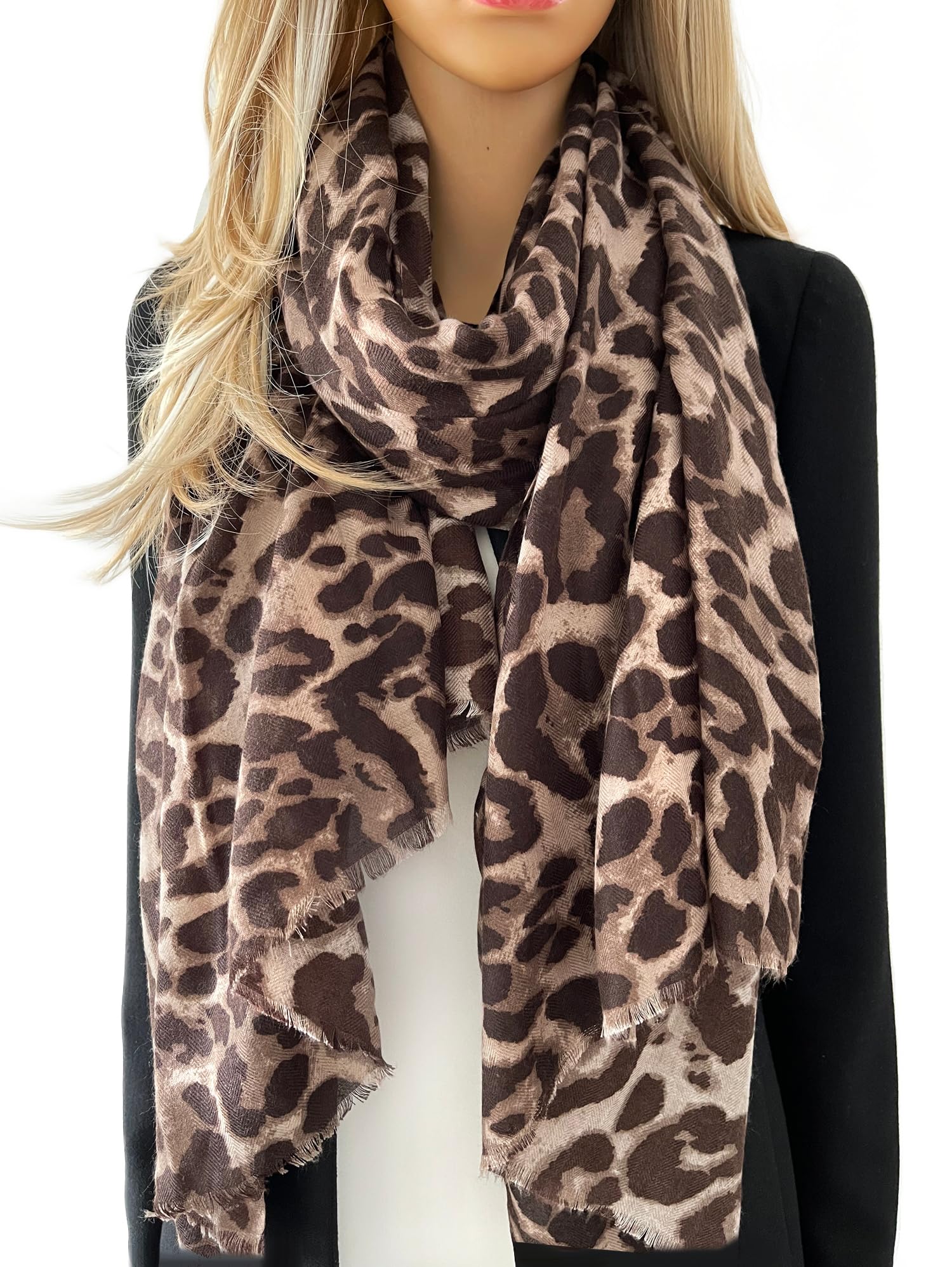 The Accessory Co. Women's Cotton Mocha Leopard Print Scarf - Scarves, Leopard Print Gifts, Animal Pashmina Shawl, Long Winter Wrap Wearable Blanket, Neck Shawl Scarfs Mustard (Cotton Mocha) Large