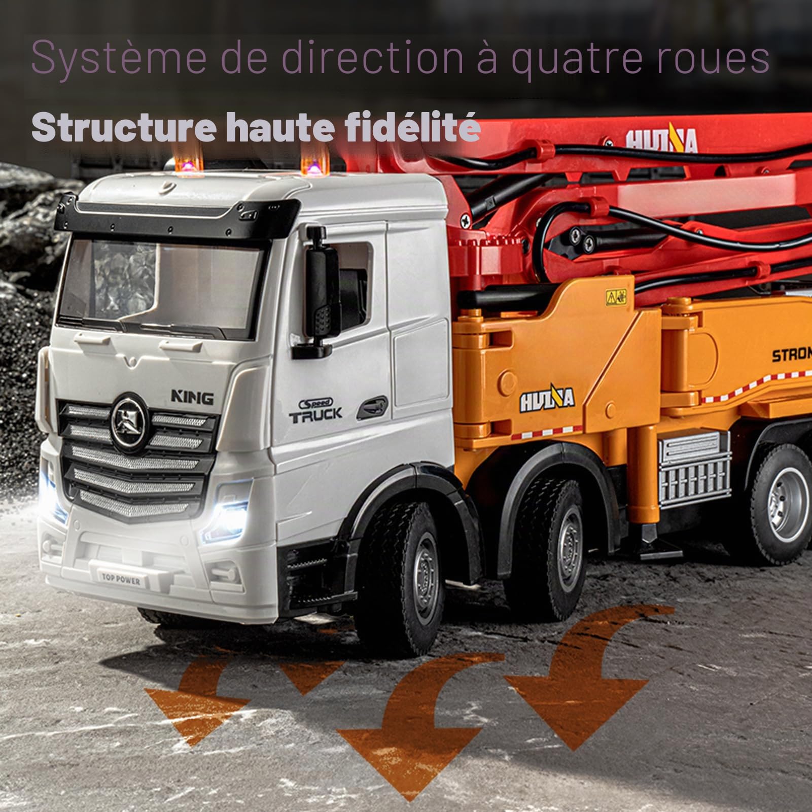Véhicule de Chantier, Camion Pompe à Béton Télécommandé 2.4G, Modèle de Construction avec Pompe à Eau Fonctionnante, Lumières et Sons, Matériel Haute Résistance
