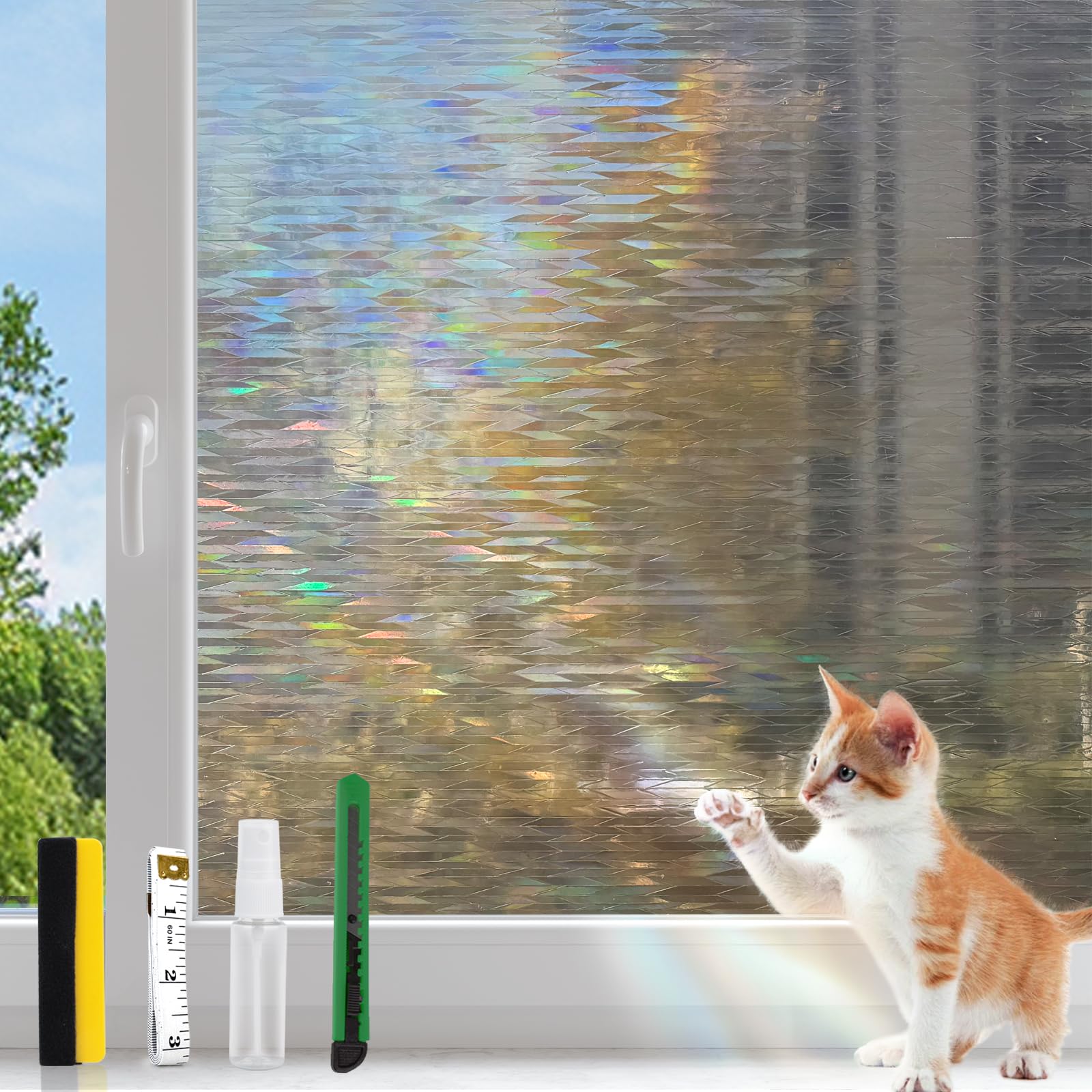 Decorative Stained Glass Window Film, Privacy Film for Glass Windows Rainbow Window Cling Colored Window Film Energy Saving, Perfect for Home and Office, Laser Rhombic Brown, 35.4 Inch X 13.1 Feet