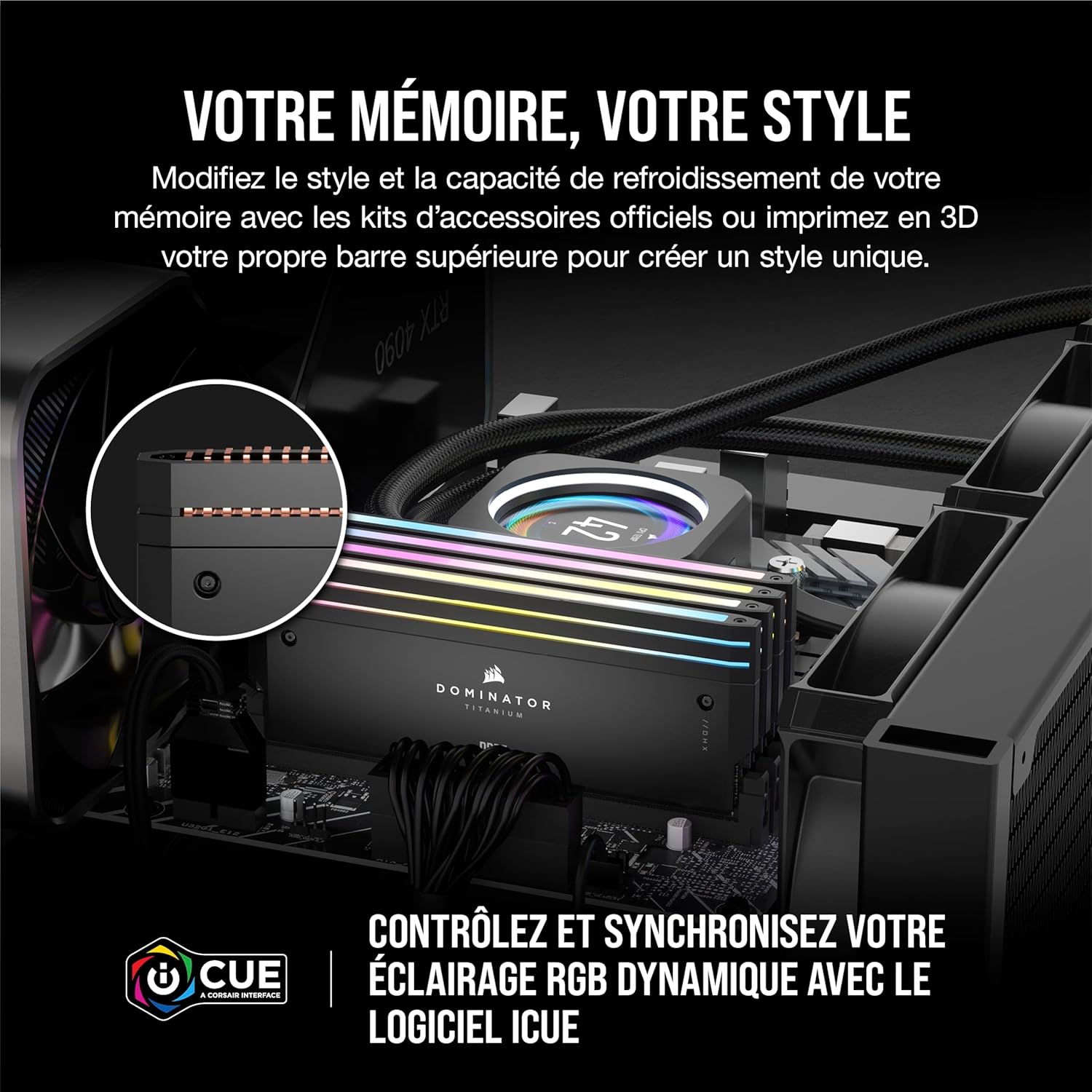 Memoria RAM CORSAIR DOMINATOR TITANIUM RGB DDR5 da 64GB (4x16GB) 6000MHz CL36 Intel XMP iCUE Compatibile - Nero - RAM - Immagine 3