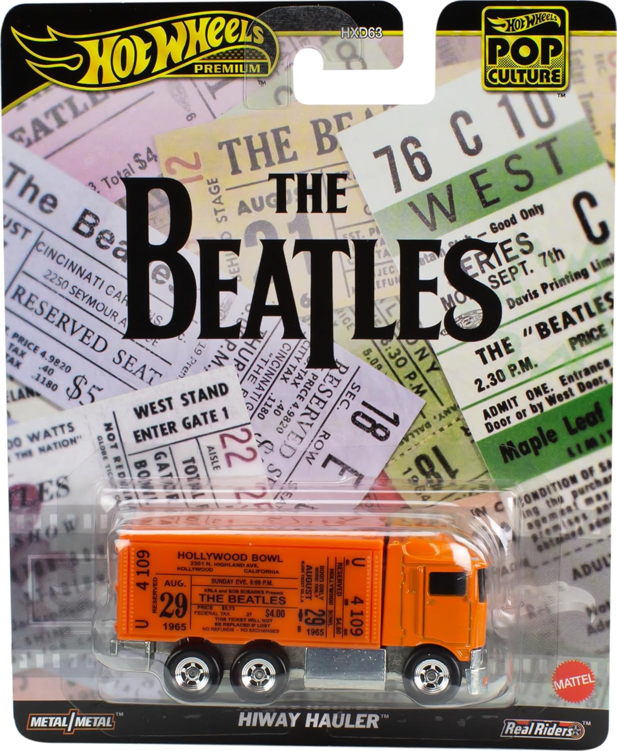 Hot Wheels Premium Toy Truck, 1:64 Scale Die-Cast Beatles Semi Replica with Hollywood Bowl Ticket Deco, for Pop Culture Fans