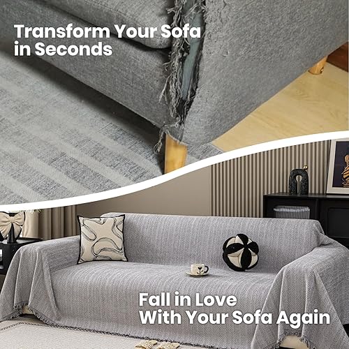 Miniatura 5 de Nobildonna Funda de sofá lavable de felpilla suave y gruesa con borla, funda impermeable para sofá de 2 a 3 cojines, sofá seccional, protector de