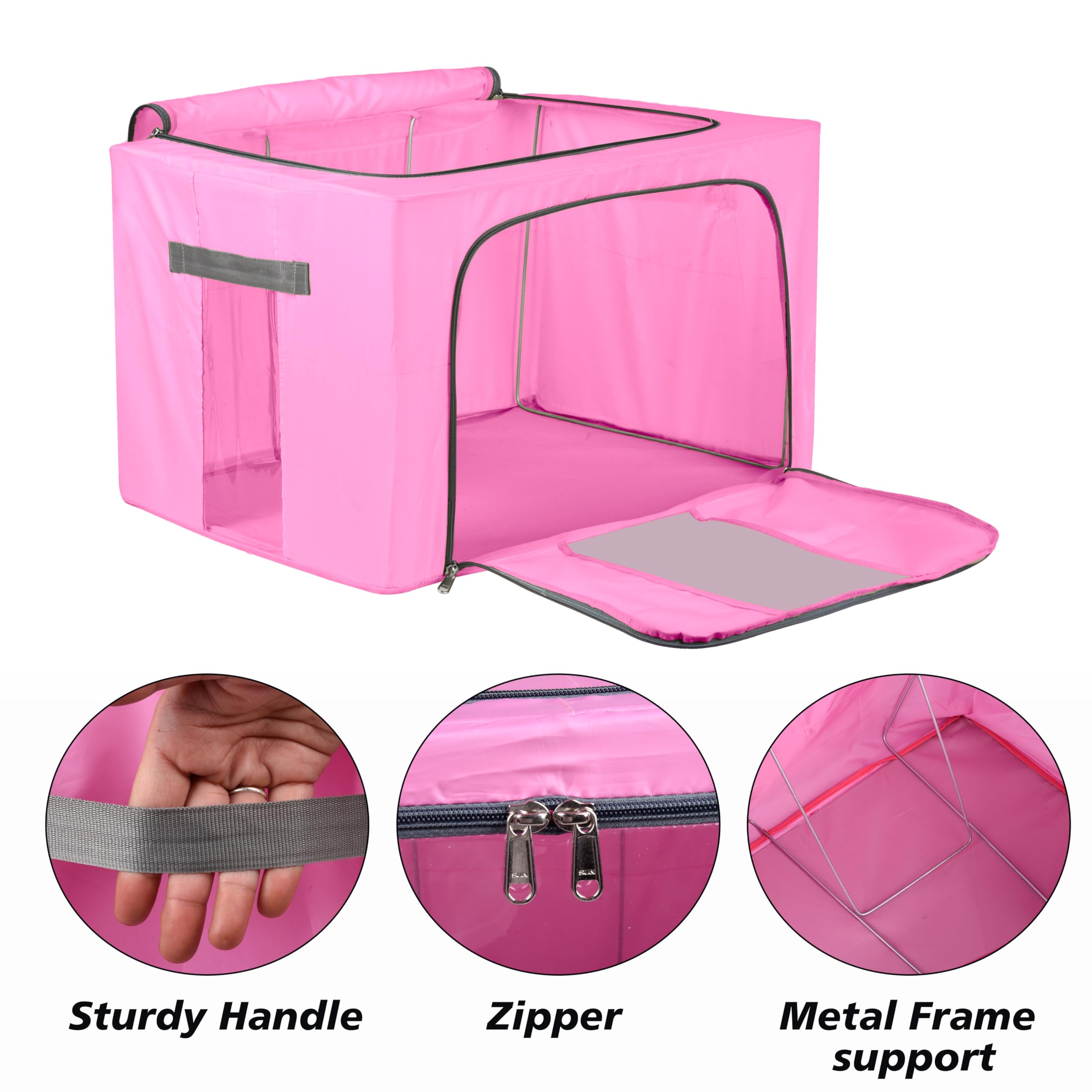 Kuber Industries 2 Stück Aufbewahrungsbox aus Stoff | Faltbarer Kleiderschrank Organizer für Kleidung | Stahlrahmen Kleidung Organizer | Deckenbox | 66 Liter | Rosa