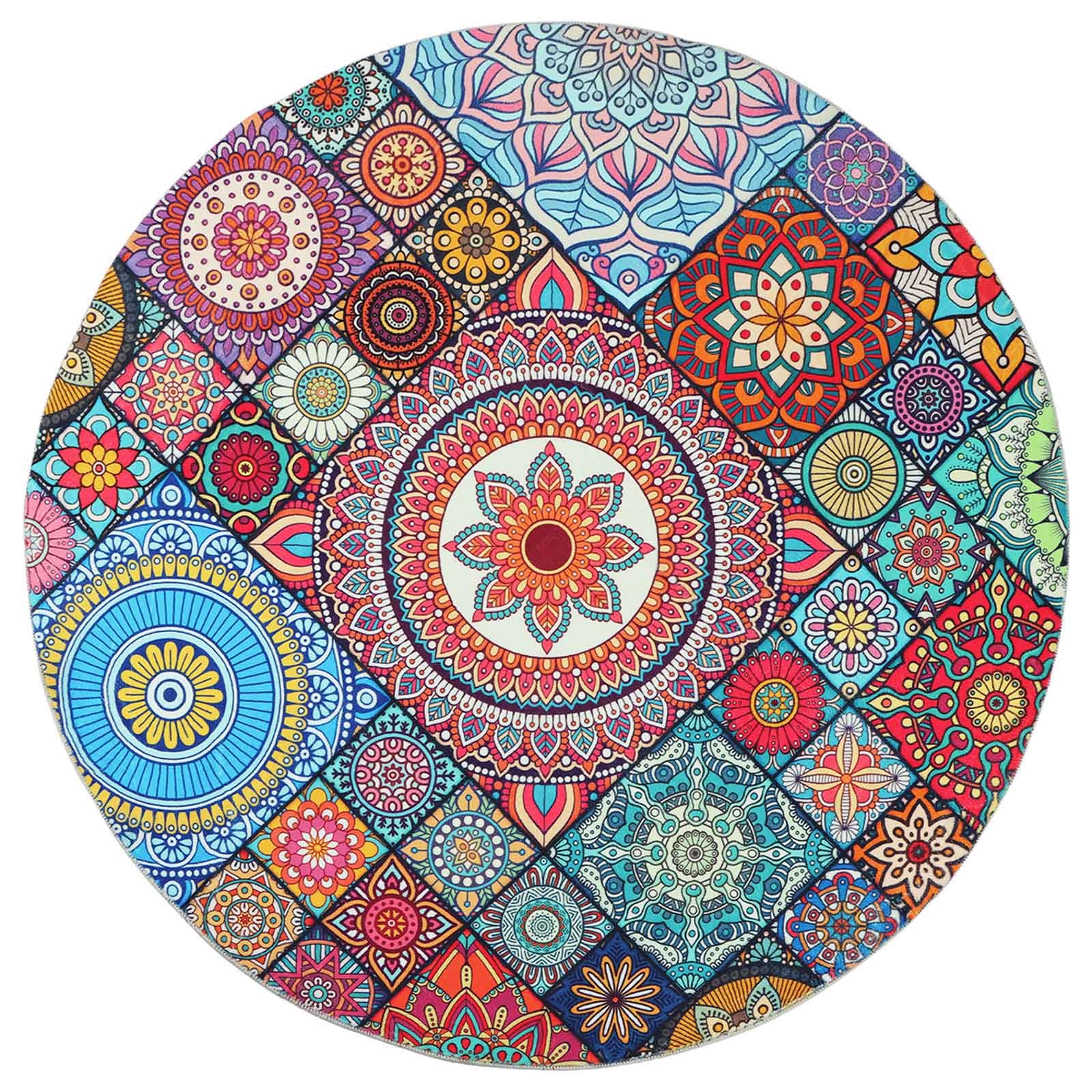 Betadistor Washable Boho Floral Round Rugs for Living Room Bedroom Kitchen Hallway 90CM, 405-10090, 405-10000, 90cm / 3 ft