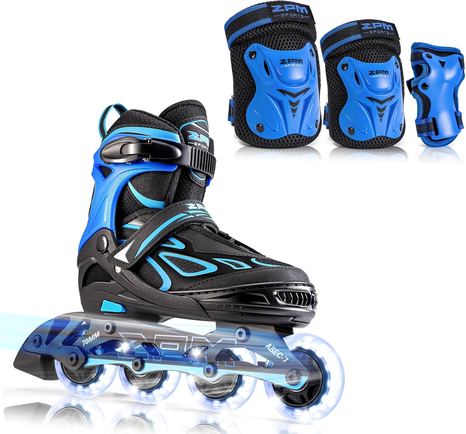 2PM SPORTS Blue Medium Inline Skates + Blue Medium Protective Gear Set