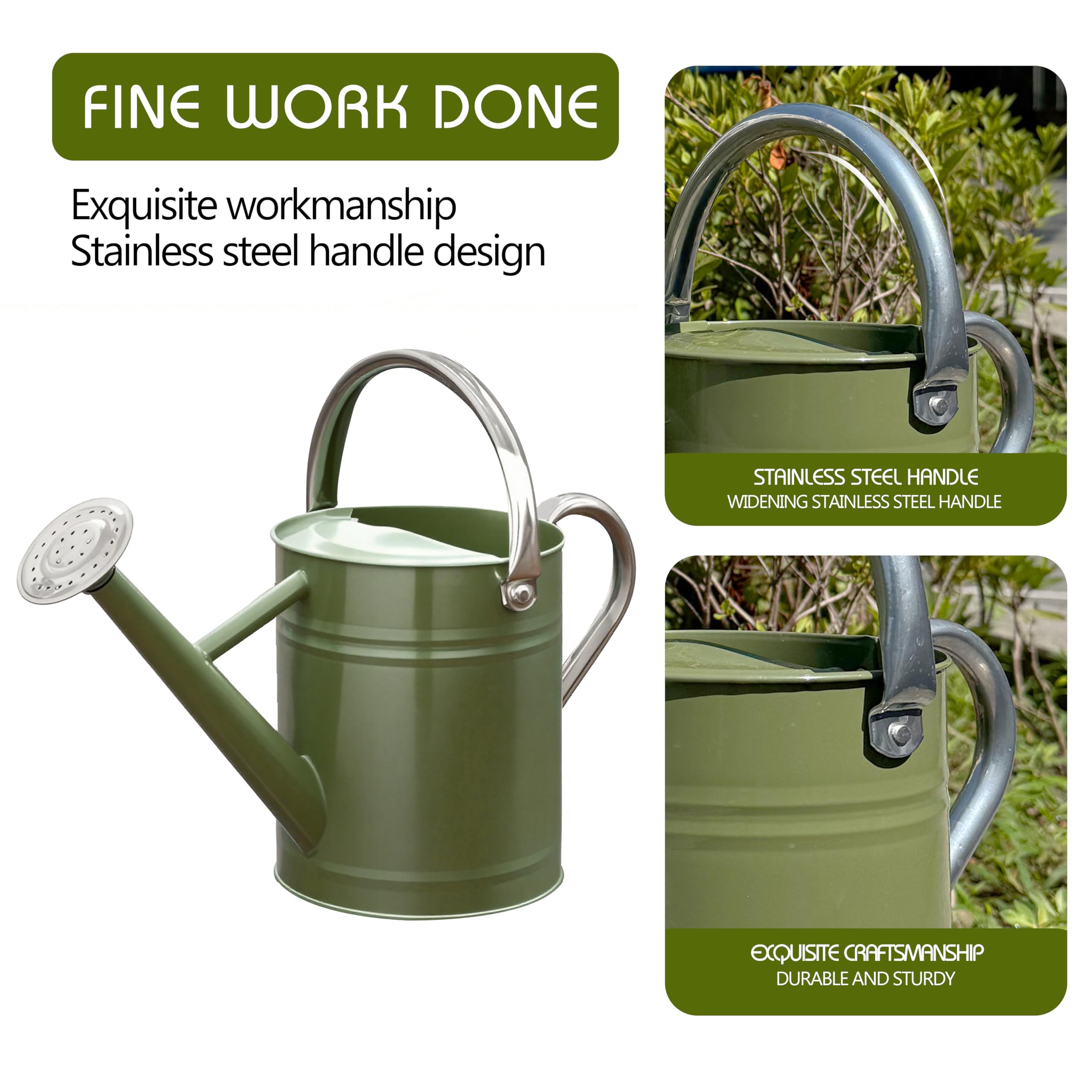 Arrosoir en métal de 2,5 l en acier inoxydable pour arrosage des plantes de jardin extérieur et intérieur (vert émeraude)