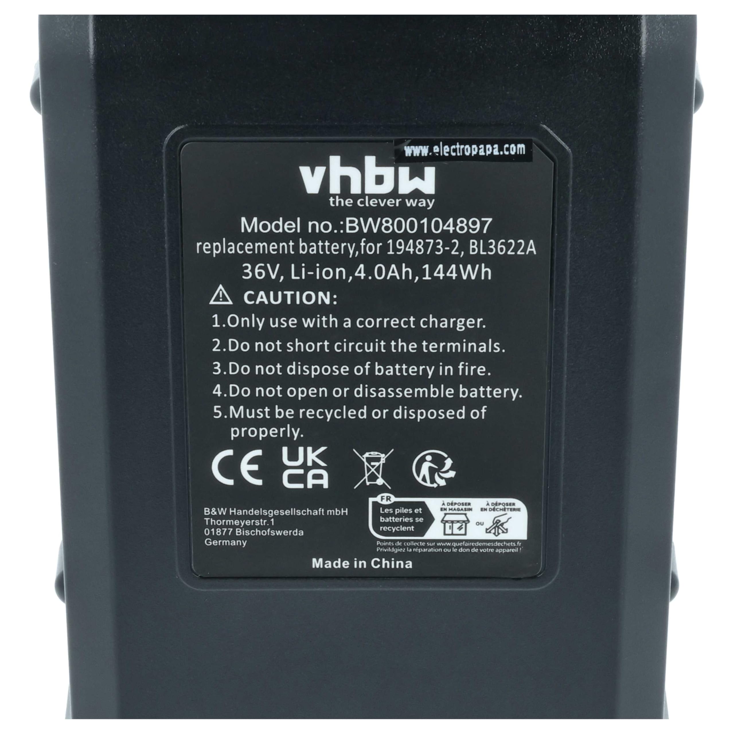 vhbw 2x batteria sostituisce Makita 194873-2, 194874-0, BL3626, 195410-5, BL3622A per utensile elettrico (4000 mAh, Li-Ion, 36 V)