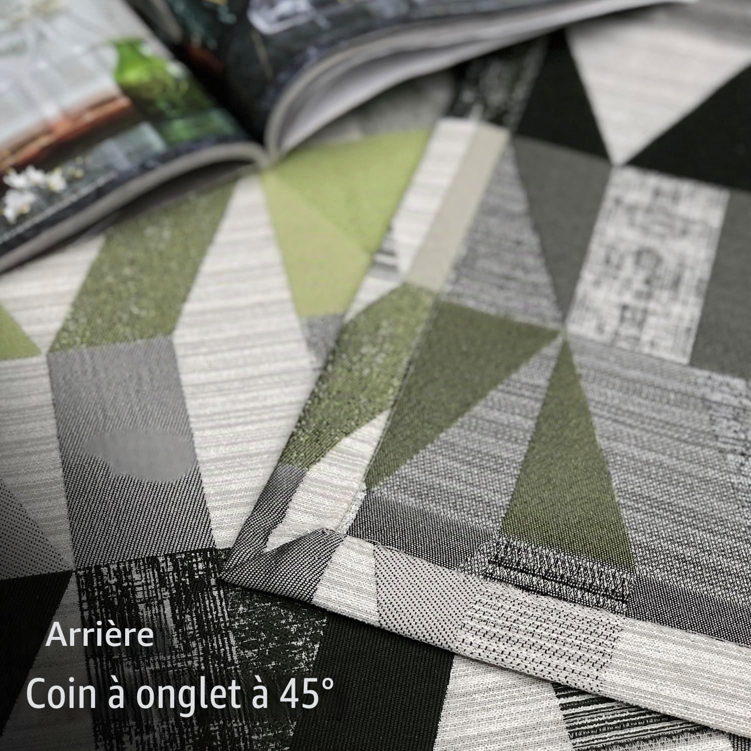 always4u Rideau Occultant à Motifs Géométrique en Faux Lin, Double Rideaux Isolation Thermique à Oeillets pour Salon et Chambre, Moderne, Vert 140x245cm Lot de 2