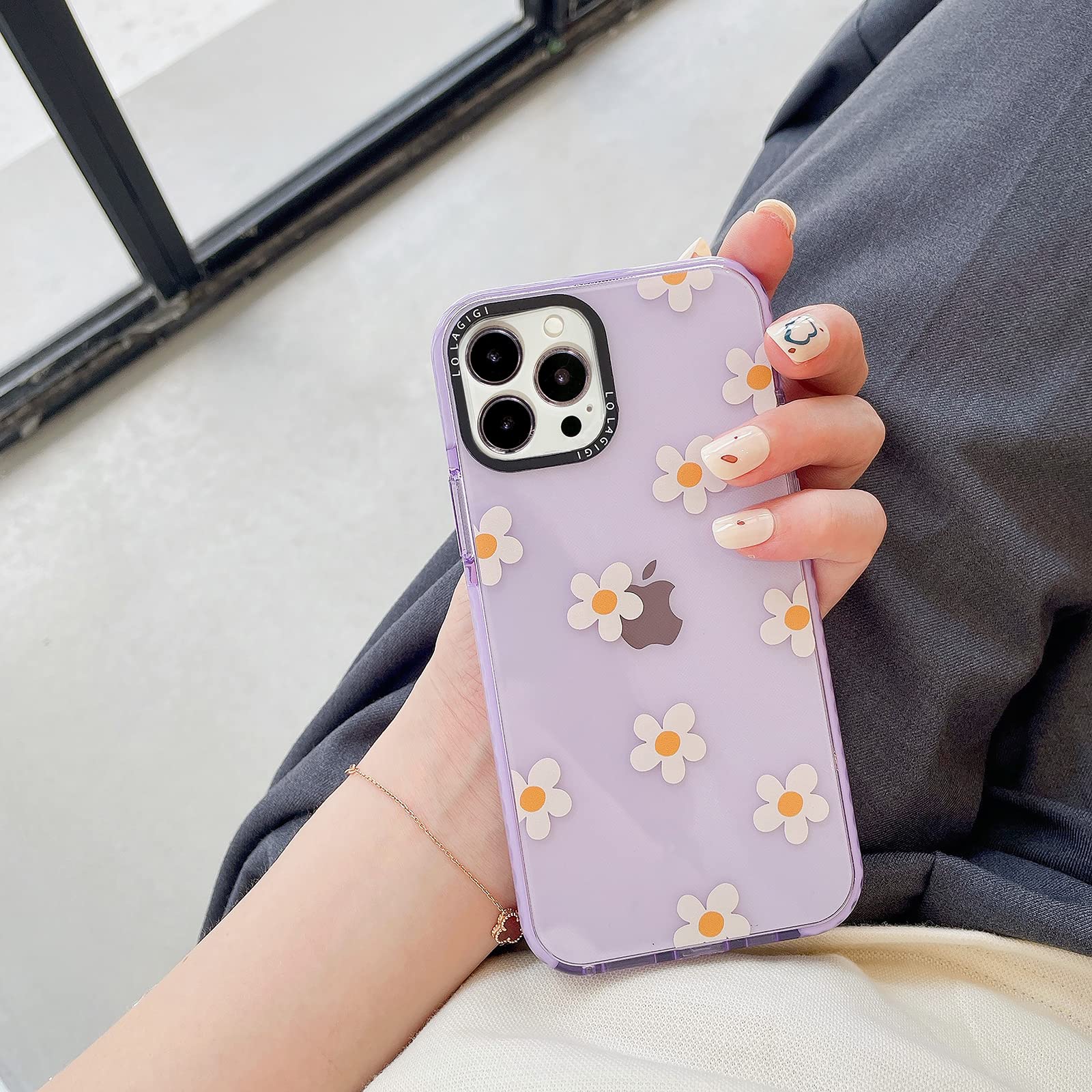 for iPhone 15 Plus Case for Women, Purple Cute Daisy Hamomile Flowers Print Girly Design Kawaii Aesthetic Cartoon Pattern for Girls Teens Soft TPU Case Cover for iPhone 15 Plus (6.7") - 3