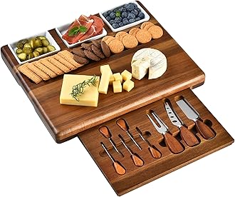 Shanik Large Acacia Wood Charcuterie Board Set with 3 Removable Ceramic Bowls & Serving Utensils - Housewarming, Wedding, Bridal Shower, Home and Kitchen, New Home Gift Ideas for Women, Gifts for Her
