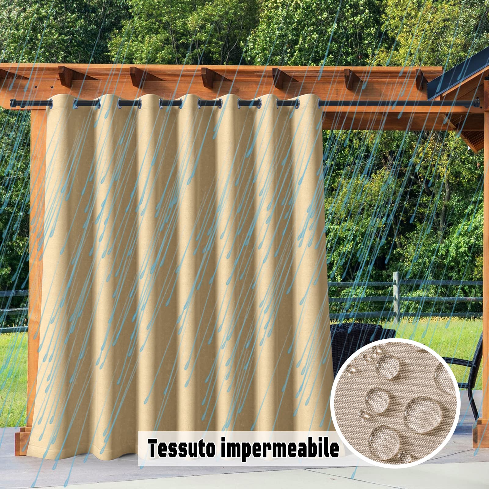 Tenda da Esterno con Occhielli 1 Pezzo, Tende da Esterno di Dimensioni Personalizzate, Tenda da Sole Impermeabile per Balcone, Patio, Portico, Pergola, Gazebo