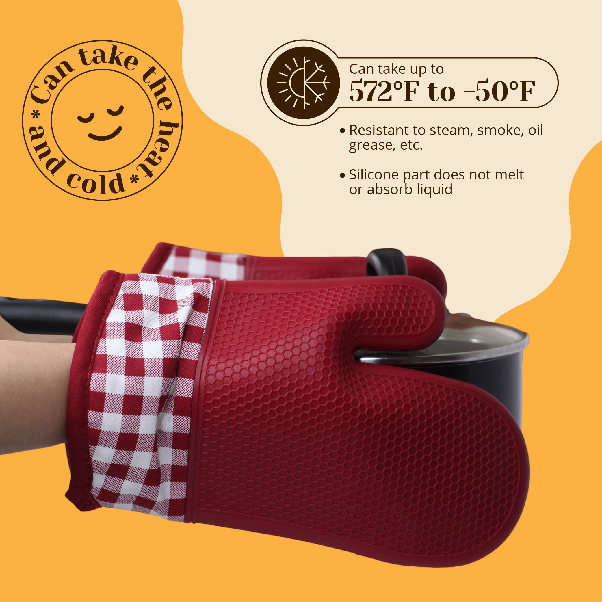 Amruta Par de guantes de horno de silicona, 2 manoplas de cocina resistentes para horno de barbacoa, microondas, resistentes al calor hasta 500 F, guante de horno con agarre texturizado de silicona
