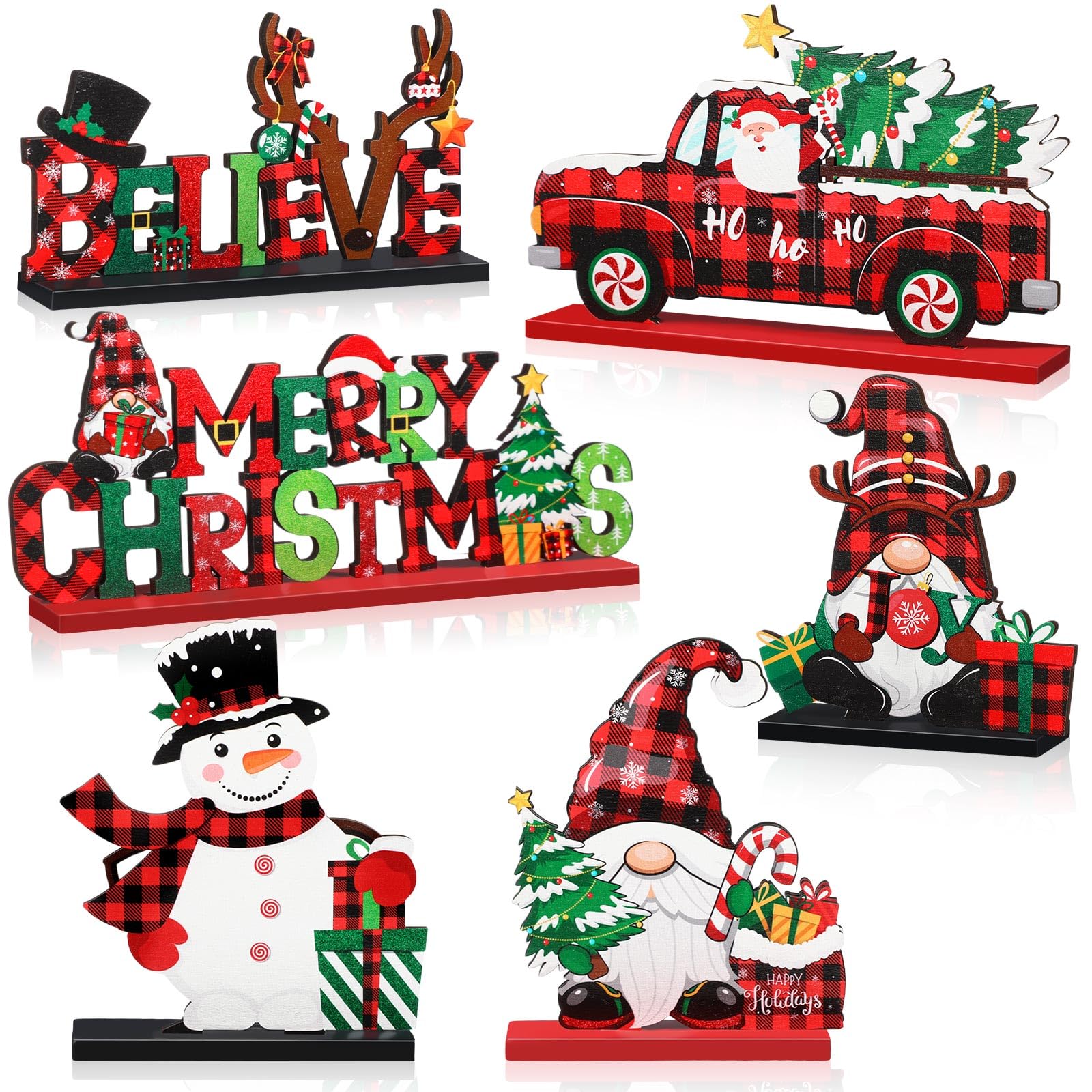 Amazon.com: Capoda 6 Pcs Christmas Table Decorations Wooden Christmas ...