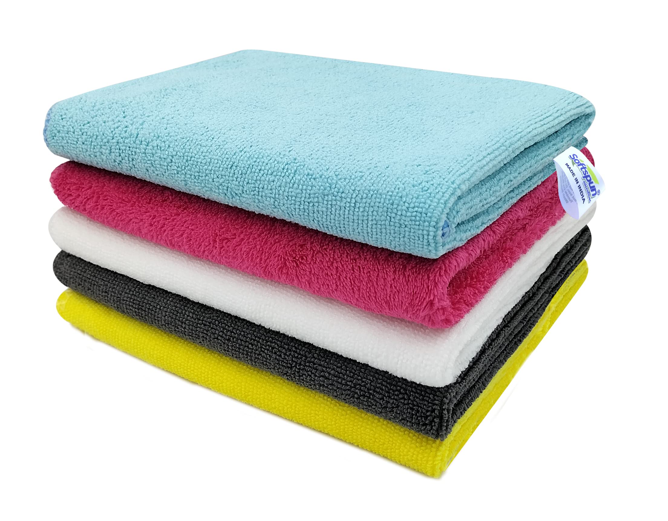 SOFTSPUN Microfiber Cleaning Cloths, 5 pcs 40x40cms 280GSM Multi-Color! Highly Absorbent Lint and Streak Free Multi Purpose Wash Cloth for Kitchen Car Window Stainless Steel Silverware.-picture-13