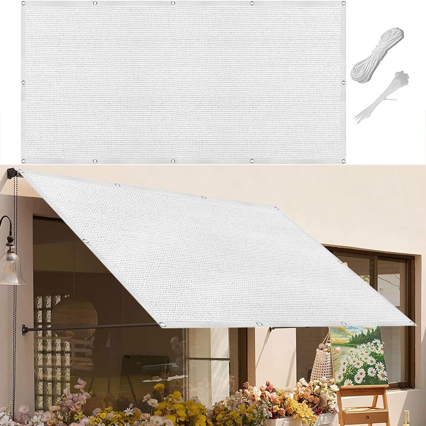 Filet d'ombrage blanc 320 x 450 cm pour ombrager le patio et la pergola en été