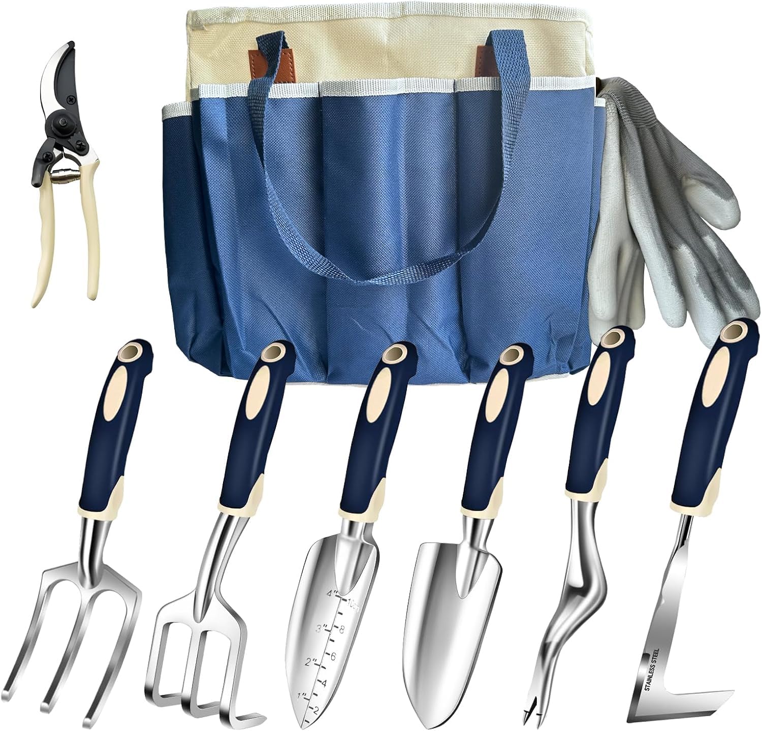 Garden Tool Set, 9-Piece Heavy Duty Gardening Kit with Durable Steel Tools and Stylish Tool Bag with Multiple Pockets, Ergonomic Handles for Weeding Planting and Landscaping, Men and Women Gardeners