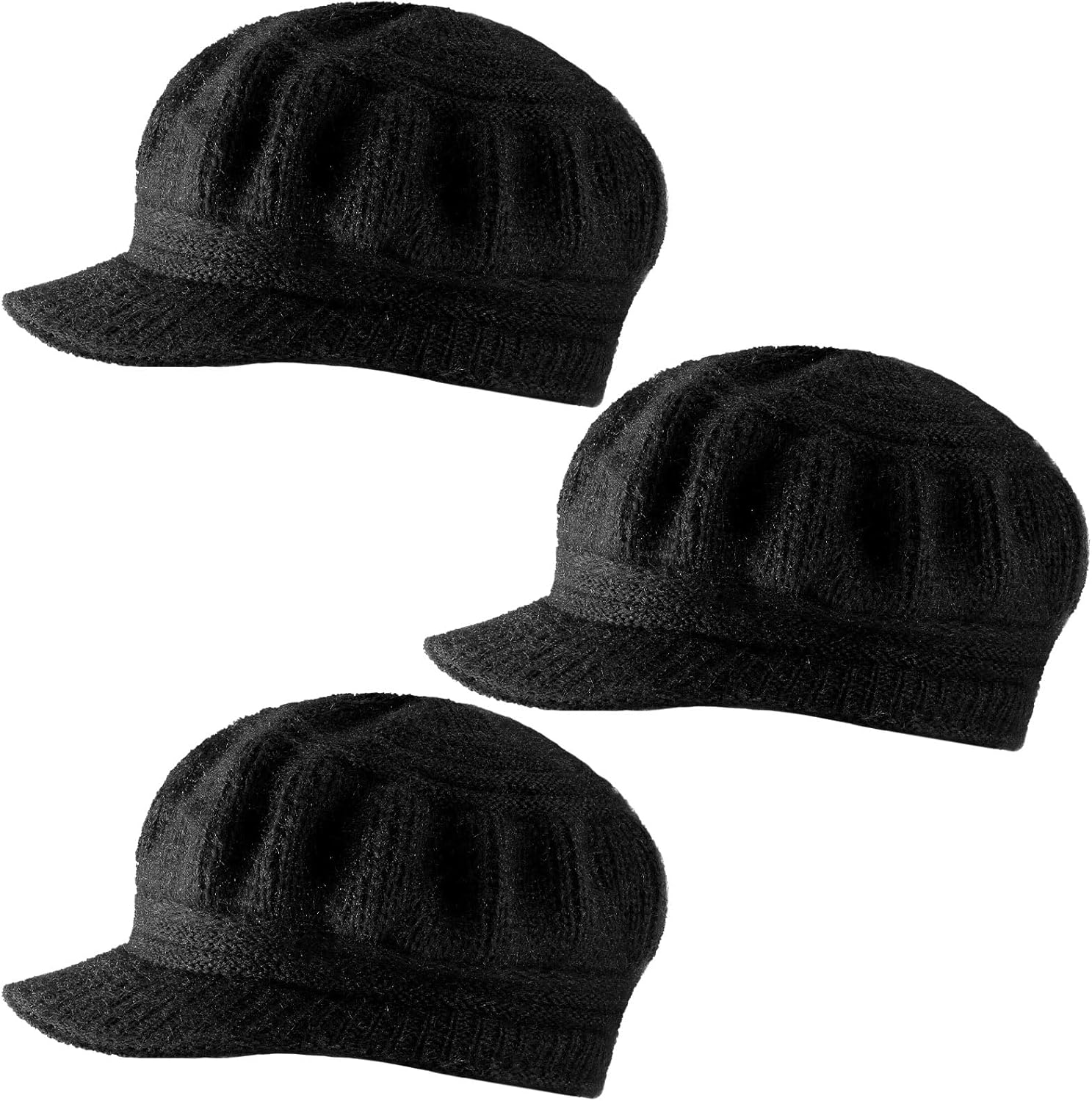 Mepase 3 Pieces Women Warm Hat for Winter Slouchy Beanie Cap with Visor Knitted Newsboy Hats for Women Ski Snow