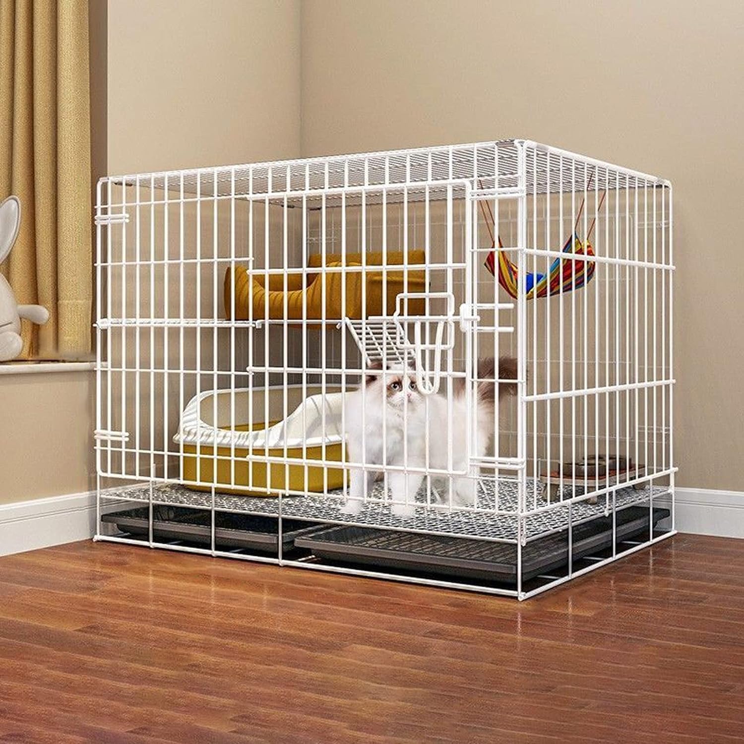 Gabbia per Gatti a 2 Livelli Interna Staccabile in Filo Metallico Gabbia per Gattini Fai da Te per Animali Domestici e Gatti con Porta per Gattini Piccoli Animali Bianchi