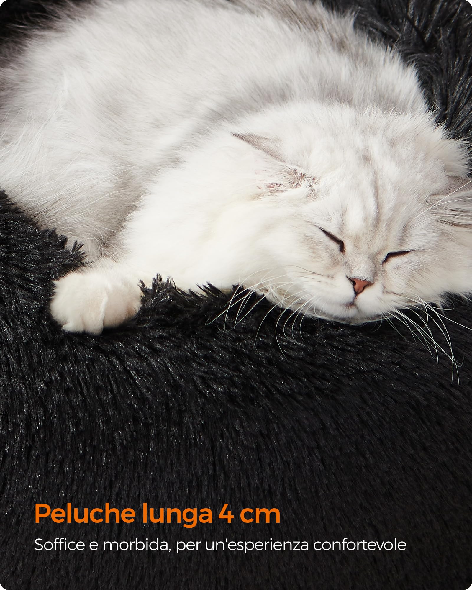 Feandrea Cuccia Cane Interno, Cuccia per Cani, Lettino per Animali Domestici a Ciambella, Cuscino Sfoderabile e Lavabile, Tappeto di Peluche, Diametro 50 cm, Nero Inchiostro PGW037B01