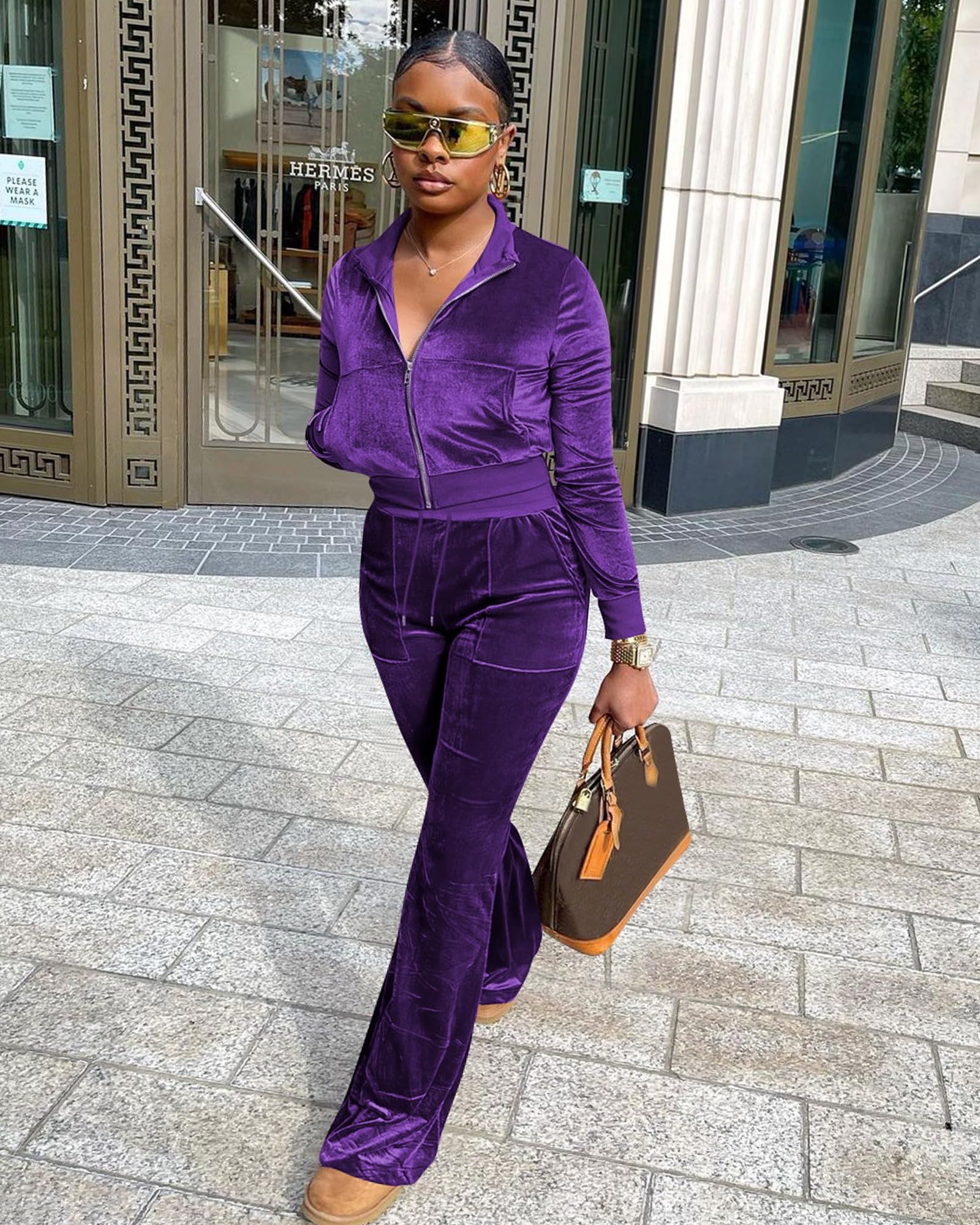 Sweat Suits Flared Velour Tracksuit Women's Velvet Tracksuit Set