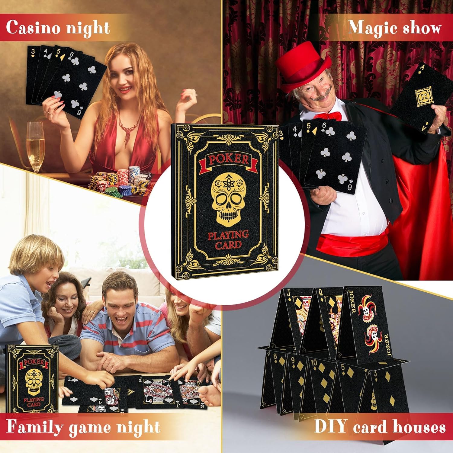 Jumbo Black Playing Cards Giant Deck Poker 5 x 7 Inch Super Big Game Card Set 54 Oversized Bridge Playing Cards with Box Huge Poker for Casino Party Decor Magic Party Family Game Nights Fun Supplies