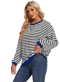 LOZ Women Striped Oversized Sweatshirt 2025 Fall Long Sleeve