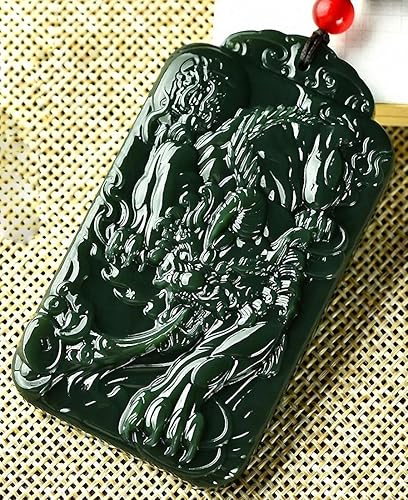 Miniatura 6 de China Natural Hetian Green Jade Nefrita Tallado Unicornio Pixiu Bestia Colgante Amuleto, Piedra