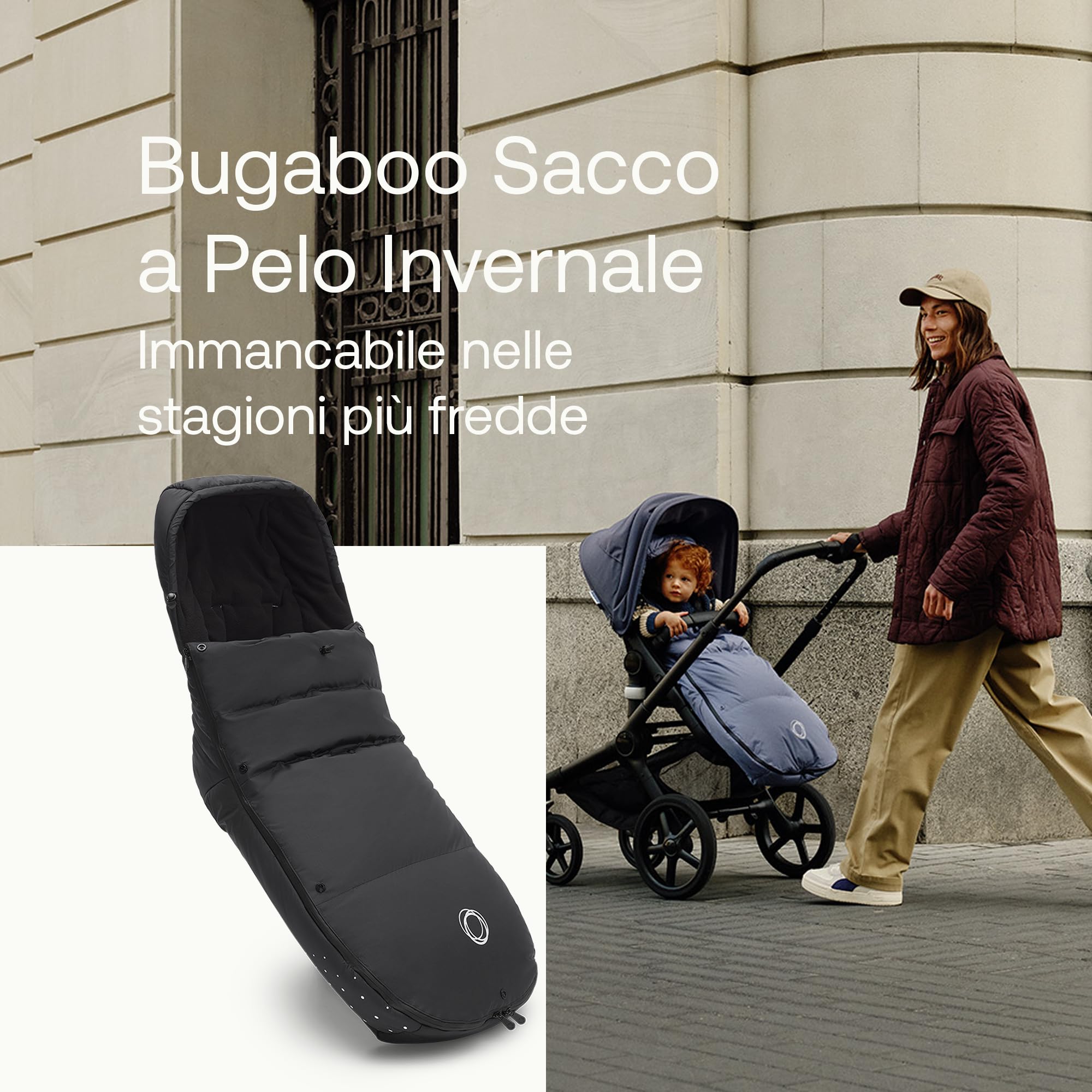 Bugaboo Sacco a Pelo Performance Invernale, Accessorio Essenziale per il Passeggino con Cappuccio, Poggiapiedi e Cerniera Bi-direzionale, Caldo e Confortevole, in Midnight Black