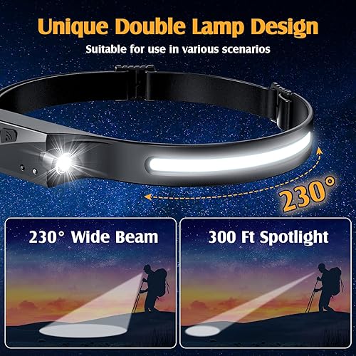 Miniatura 3 de Paquete de 4 linternas de cabeza con estuche - haz ancho de 230, sensor de movimiento, luz roja, 6 modos, nivel de impermeabilidad IPX4, linternas