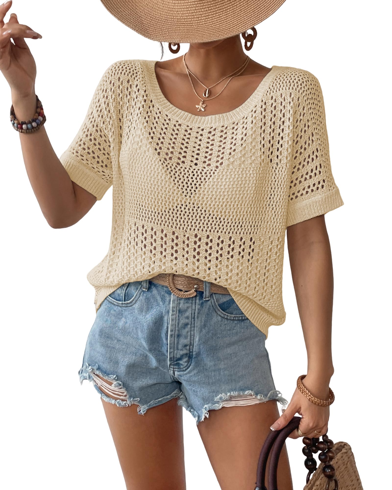 Hauts en crochet pour femmes avec manches courtes légères - 5