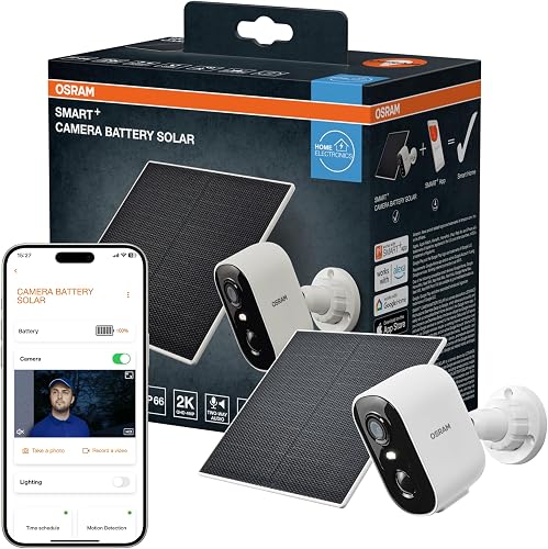 OSRAM Cámara Exterior Smart+ WiFi con batería Solar 4MP 2K IP66 Blanca Cámara So