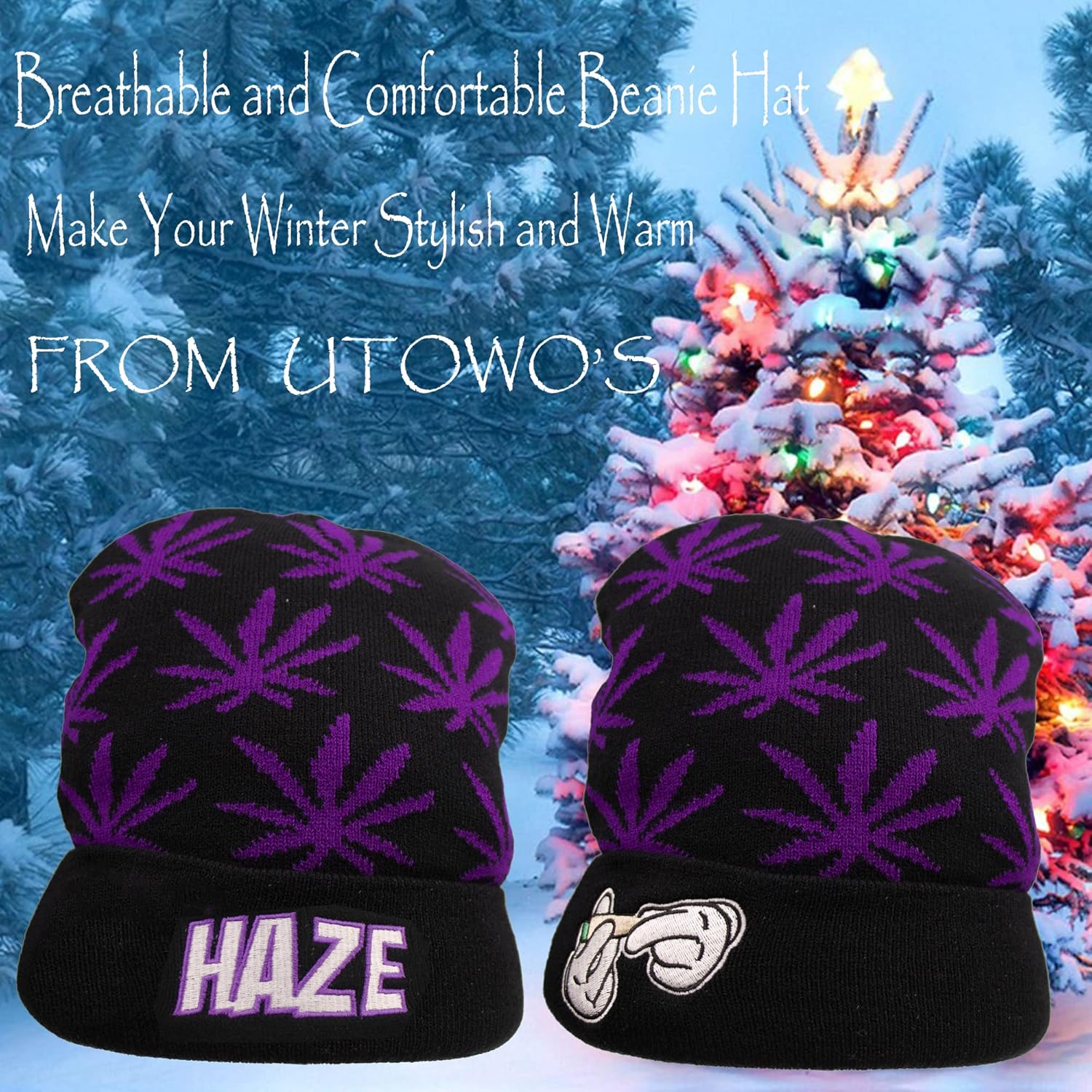 Weed Marijuana Acrylic Beanie Hats Knit Winter Weed Beanie Hat (Purple) : Clothing, Shoes & Jewelry