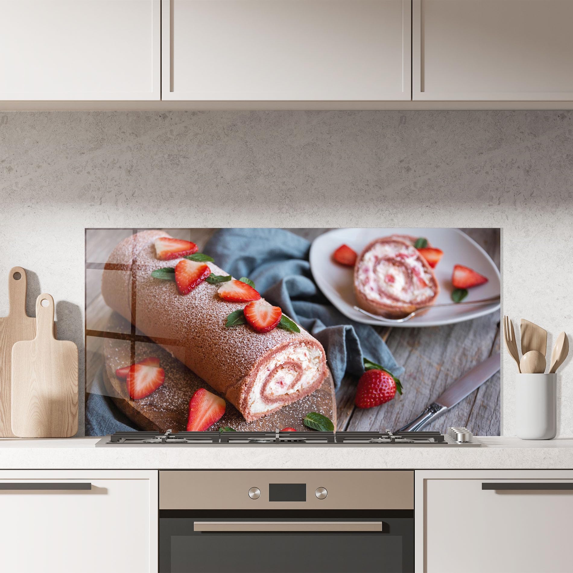 ARTHUB® Panel de Vidrio para Cocina 60x150 cm, 4mm Vidrio Templado | Protección contra Salpicaduras, Protección contra Salpicaduras para Cocina, Alimentos, Strawberry Cake