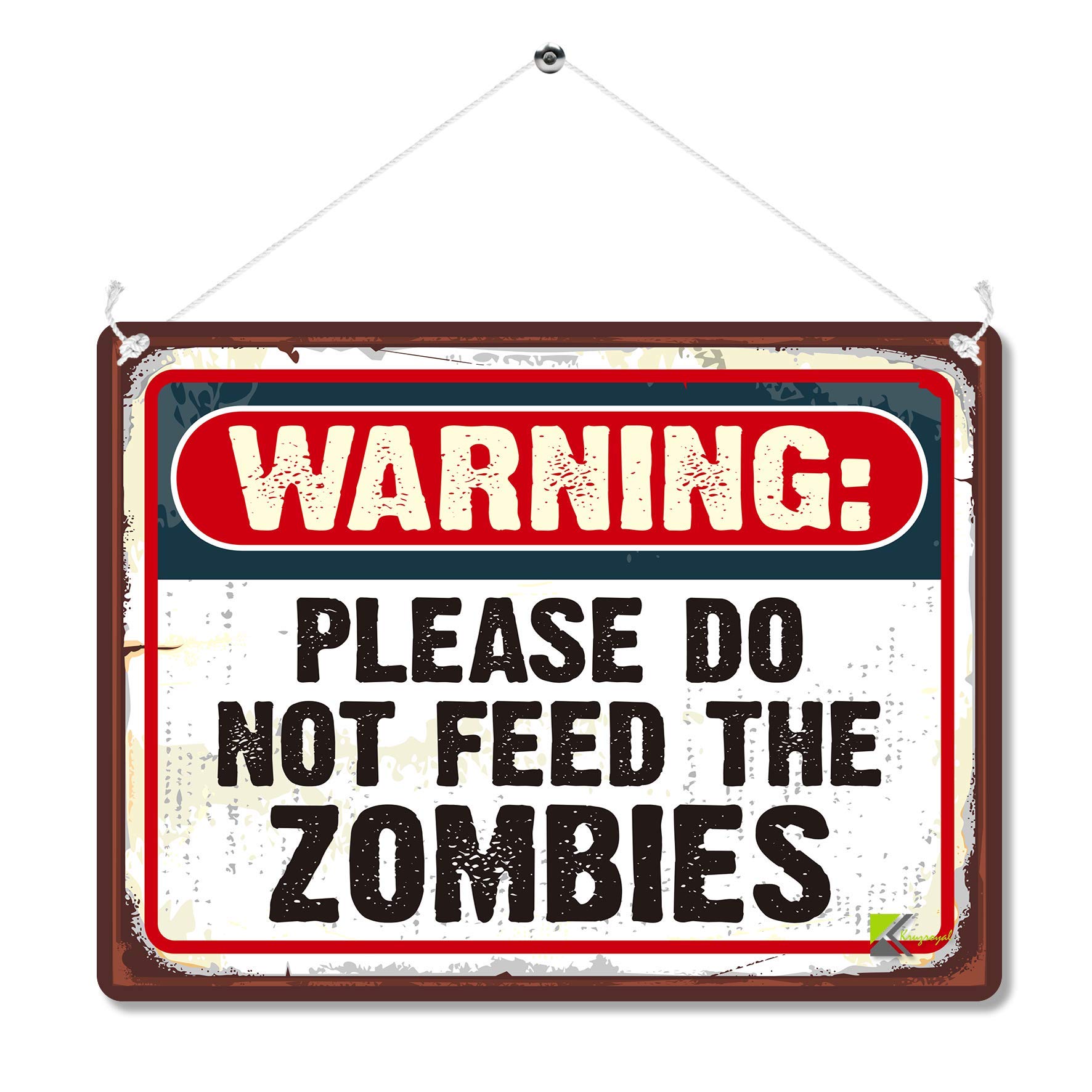 Kruzroyal Funny Zombie Metal Wall Sign, Warning Do Not Feed The Zombies Novelty Plaque Gift, Retro Vintage Tin Decor For Home Or Bedroom, 20X15cm With Hanging String
