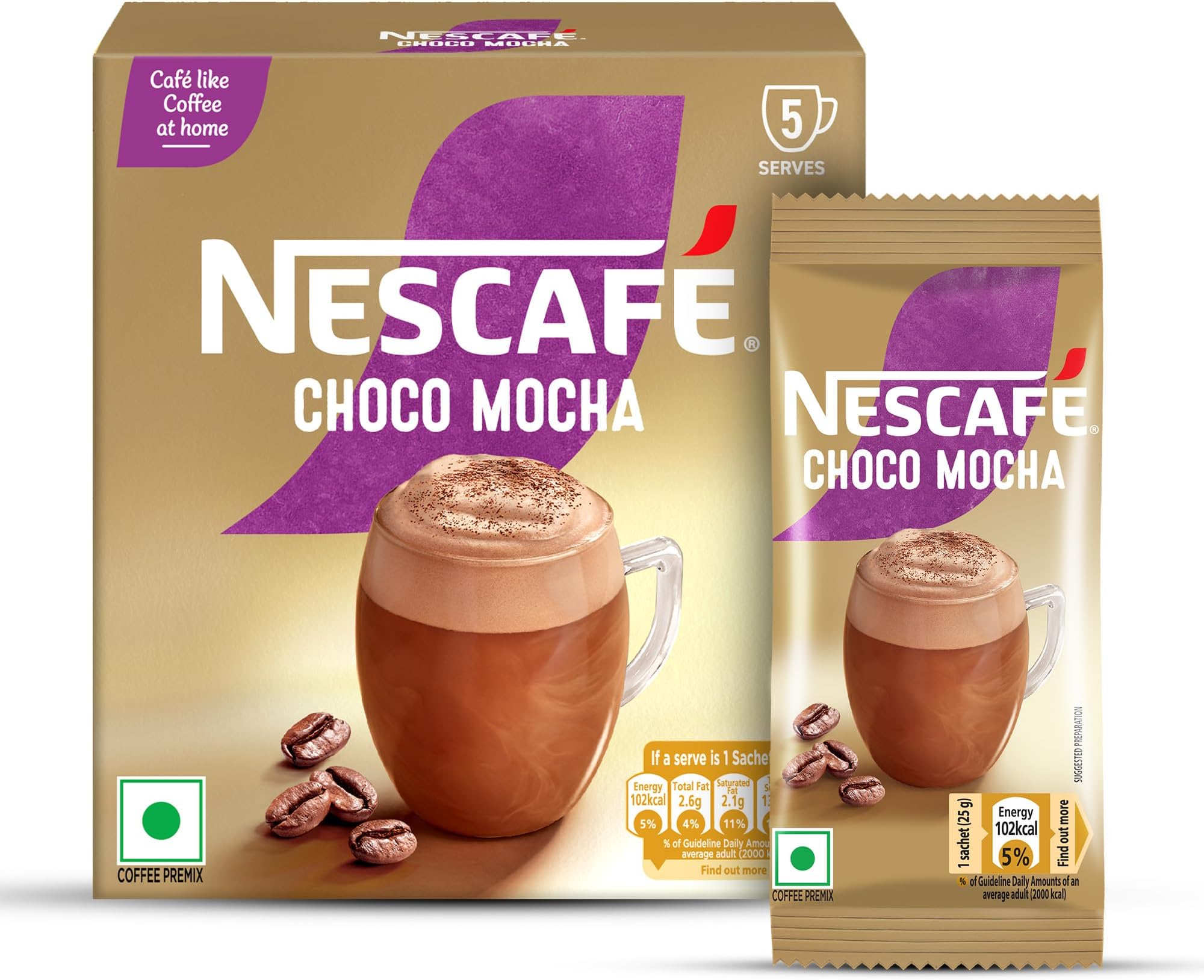 Choco Mocha | Cafรฉ-like Coffee At Home |Coffee Premix | Just Add Hot Water | 125 G (5 Sachets x 25 G).