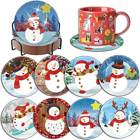 8-Piece Christmas Snowman Scratch Art Coasters