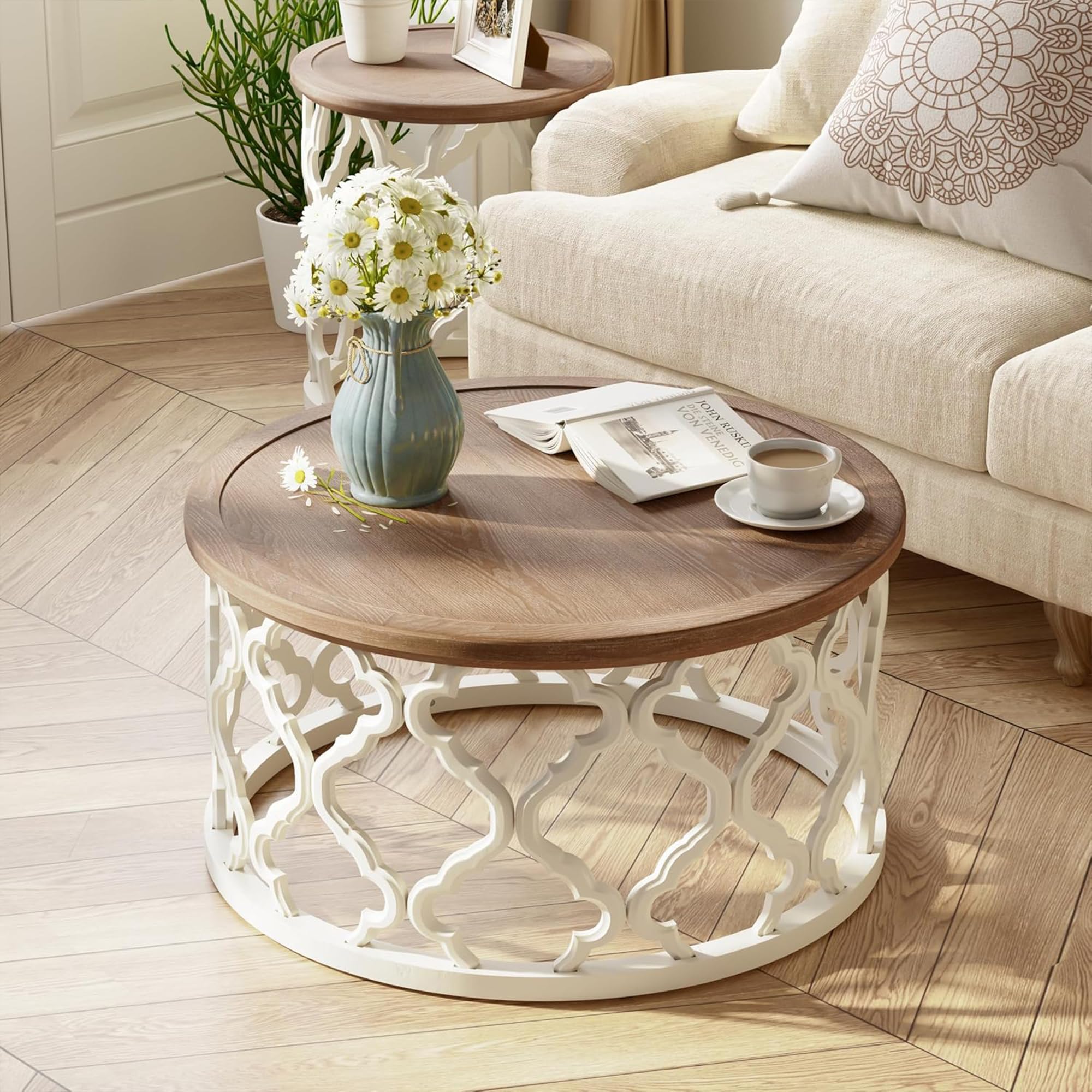 Snapklik.com : COZAYH Rustic Farmhouse Coffee Table, Distressed Wood ...