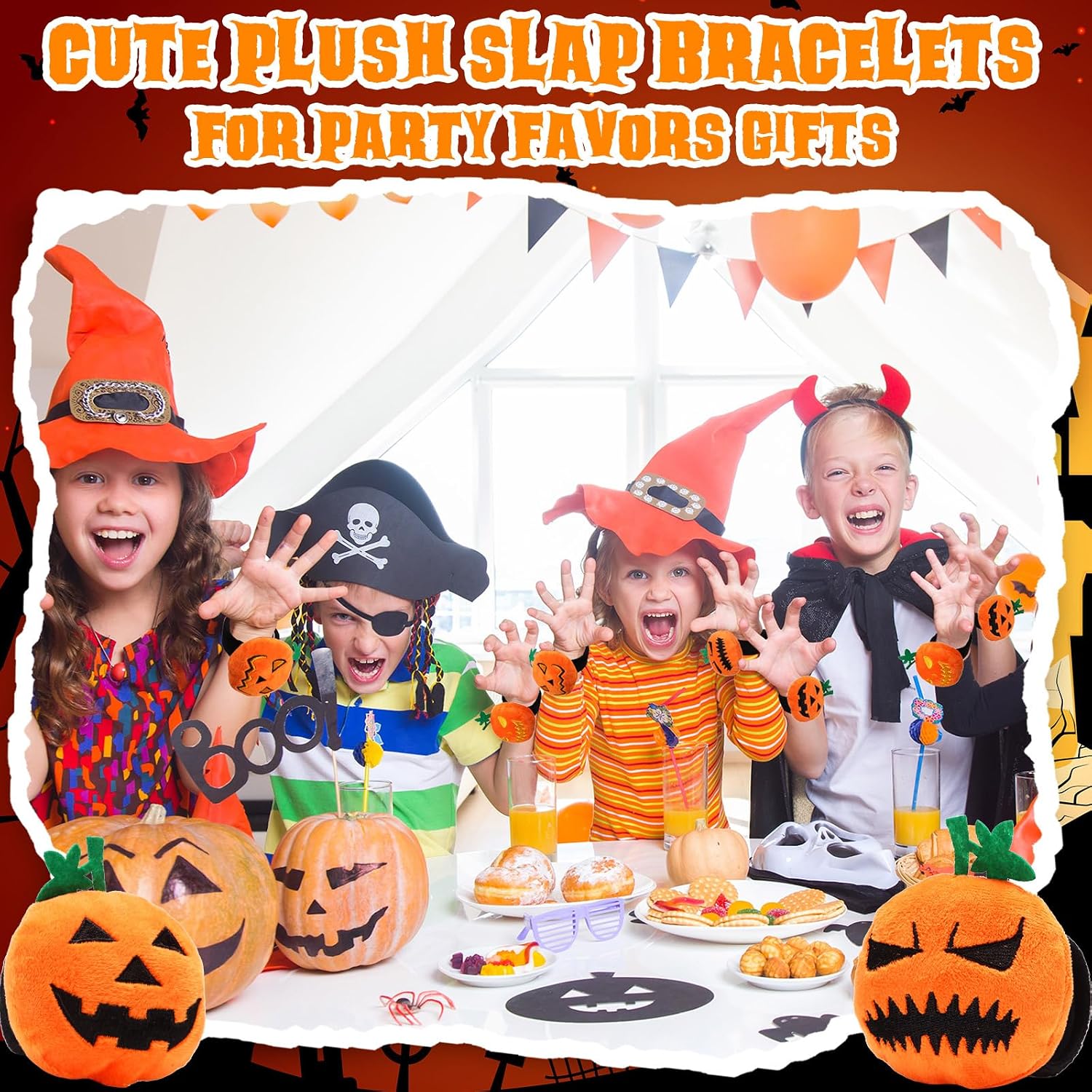 Liliful 20 Pcs Halloween Slap Bracelets Bulk Stuffed Pumpkin Wristband Adorable Plush Pumpkin Slap Bracelets for Halloween Game Decor Thanksgiving Party Favors Gifts
