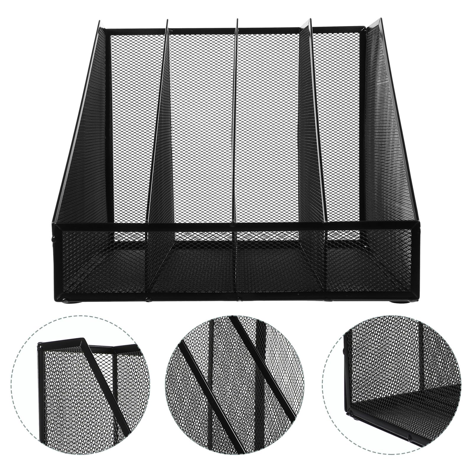 Porta Documenti in Ferro A4 Nero, 4 Scomparti, Organizer da Scrivania per File e Documenti, Archiviazione Desktop per Casa e Ufficio