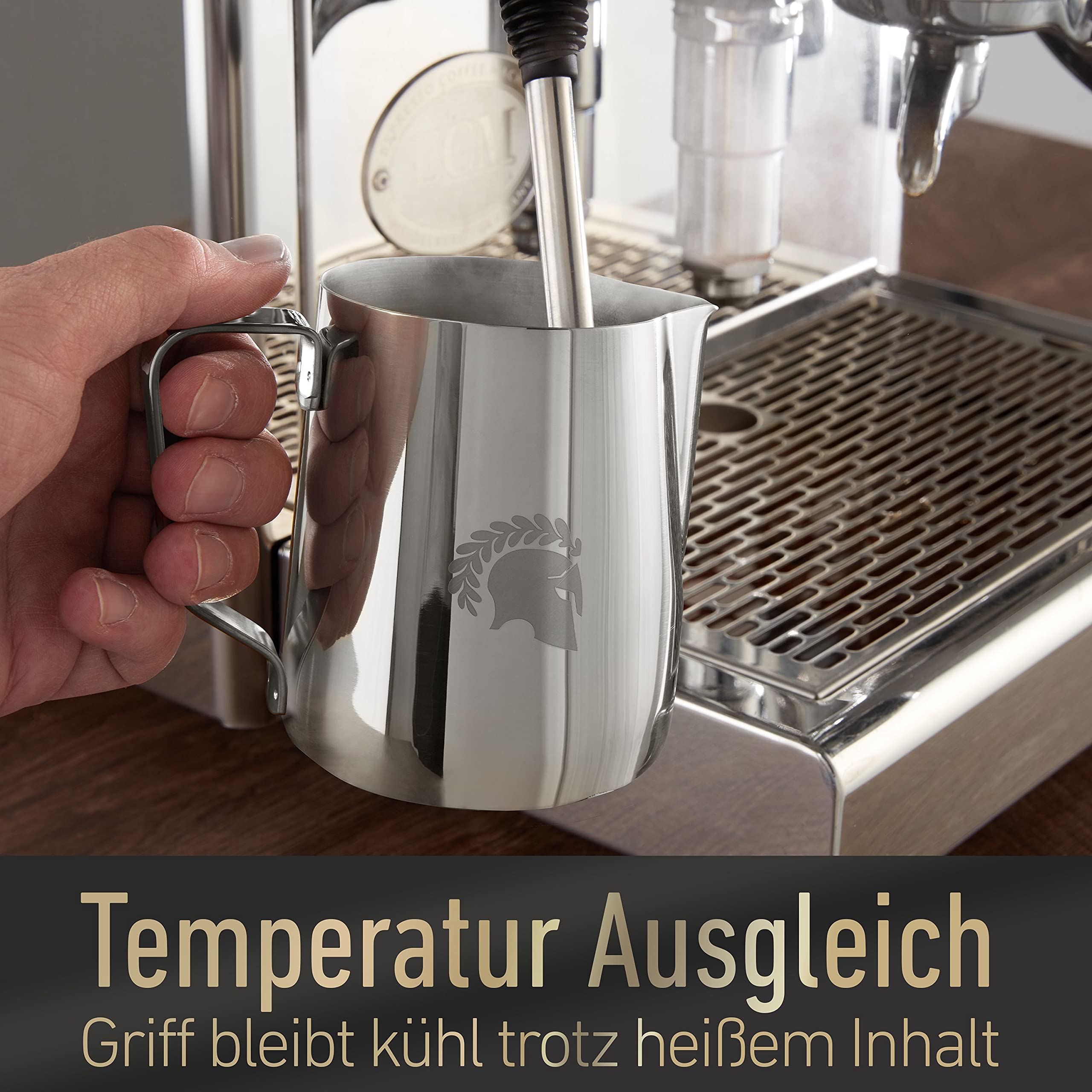 Barista Legends® Set bricco per latte in acciaio inox, colore argento, 100 ml + 350 ml + 600 ml, bricco per schiuma di latte lucidato, bricco per latte in acciaio inox, accessorio Barista