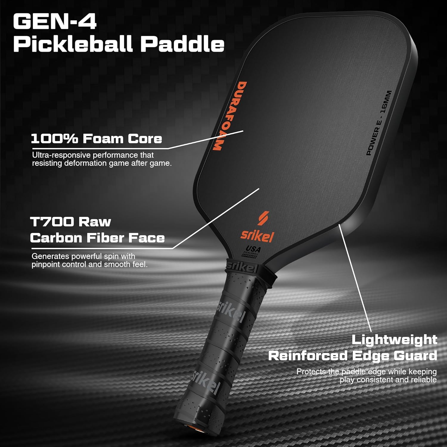 DuraFoam Pickleball Paddle – T700 Carbon Fiber Professional Pickleball Paddle,100% Foam Core Racket for Consistent Shots,Power & Control - Image 4
