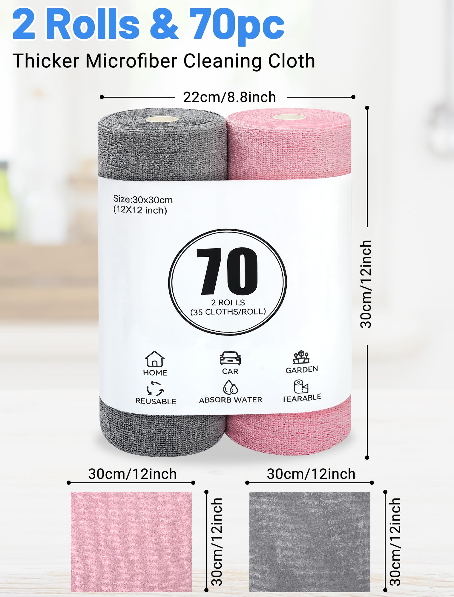 Gucass Rotolo di Panni in Microfibra 35 Pezzi x 2, Strappabili, Riutilizzabili, Panni per Pulizia da Casa e Cucina, Colori Rosa e Grigio